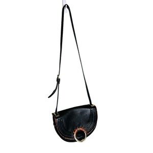 Sam Edelman Black Pebble Leather Half Moon Shaped Crossbody Purse
